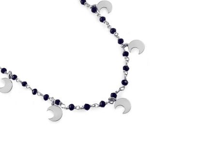 Stříbrný náhrdelník Choker s měsíci a tmavě modrými kameny