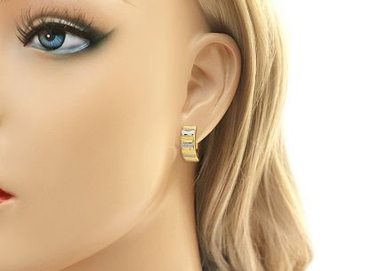 Dvoubarevné zlaté náušnice k uchu se vzorem