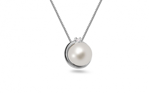 Perlový náhrdelník z bílého zlata se zirkonem daily 7.5 mm - IZ12166AR
