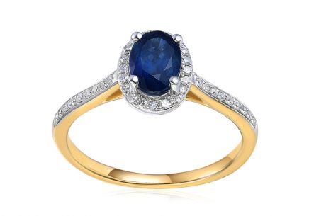 Briliantový dvoubarevný prsten se safírem