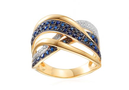 Působivý zlatý safírový prsten s diamanty