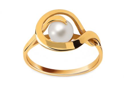 Zlatý prsten s přírodní perlou 6 mm