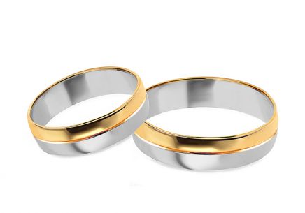 Zlaté kombinované snubní prstýnky, šířka 4 až 9 mm