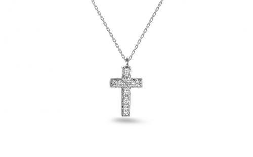 Briliantový náhrdelník z bílého zlata s křížkem 0,050 ct - IZBR905A