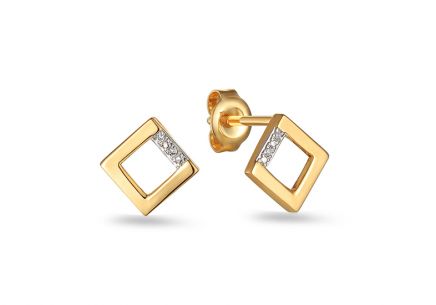 Zlaté briliantové náušnice pecky 0.010 ct Čtverce