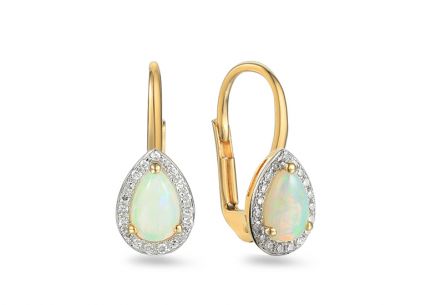 Briliantové náušnice s australským opálem 0,090 ct