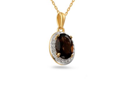 Zlatý přívěsek s diamanty 0,070 ct a kouřovým kvarcitem Brown
