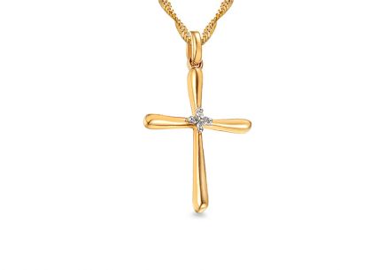 Zlatý přívěsek křížek s diamanty 0.010 ct