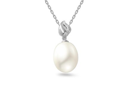 Přívěsek z bílého zlata s perlou a diamanty 0.010 ct