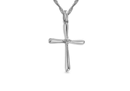 Přívěsek z bílého zlata křížek s diamanty 0,010 ct