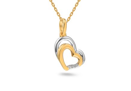 Briliantový přívěsek z kombinovaného zlata 0.010 ct Dvojité srdce