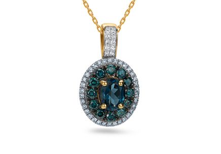 Zlatý briliantový přívěsek s London blue topasem 1,180 ct