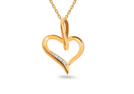 Zlatý přívěsek s diamanty srdíčko 0.015 ct