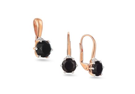 Souprava z růžového zlata s černými achátu a diamanty 0.020 ct