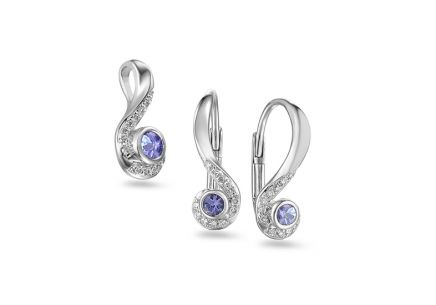 Briliantová souprava z bílého zlata 0,110 ct s tanzanitem