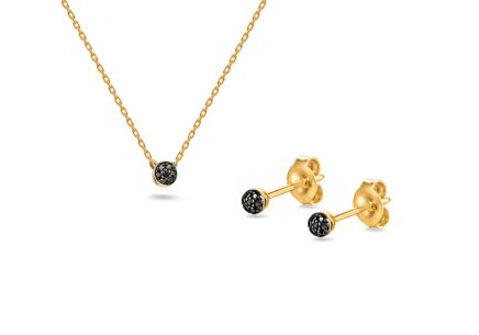 Zlatá minimalistická souprava s černými diamanty 0.050 ct