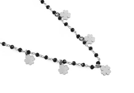 Stříbrný náhrdelník Choker se čtyřlístky a černými kameny