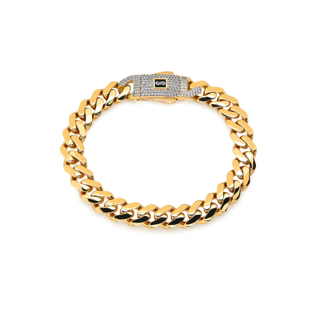 Monaco Chain náramek Classic Plain Pavé lock 9,5 mm