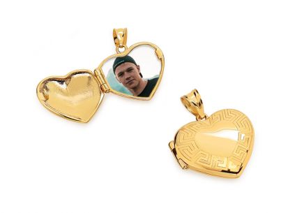 Zlatý medailon na fotku Srdíčko s antickým vzorem