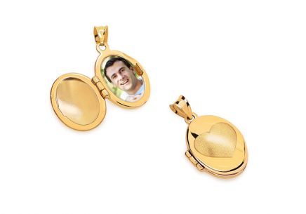 Zlatý oválný medailon na fotku s matováním srdíčkem