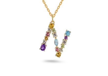 Přívěsek s barevnými drahokamy písmeno N 1,300 ct