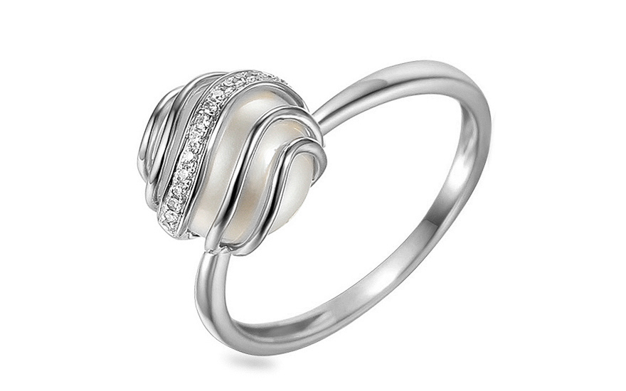 Prsten z bílého zlata s perlou a brilianty 0,030 ct - IZBR560A