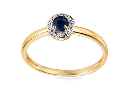 Prsten se safírem a diamanty 0,010 ct