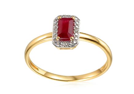 Zlatý prsten s rubínem a diamanty 0,010 ct Madalen