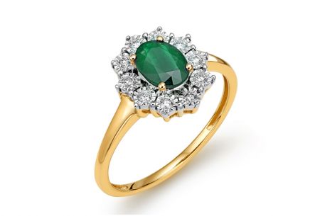 Briliantový dvoubarevný prsten se smaragdem 0,150 ct