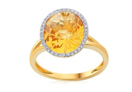 Zlatý citrínový prsten s diamanty 0,120 ct