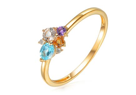 Zlatý prsten s drahými kameny a diamanty 0,010 ct Ruthie