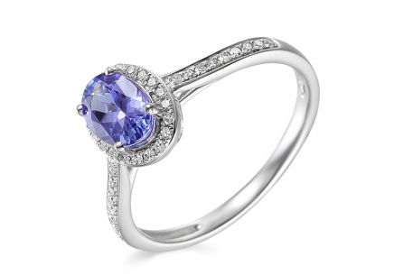 Prsten z bílého zlata s tanzanitem a diamanty 0.150 ct