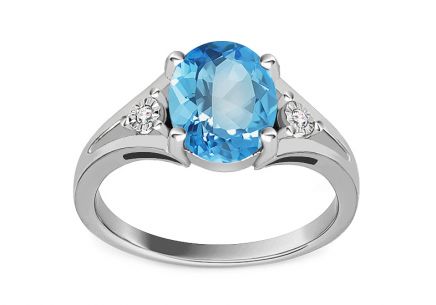 Prsten z bílého zlata s topasem a diamanty 0.010 ct Phedra