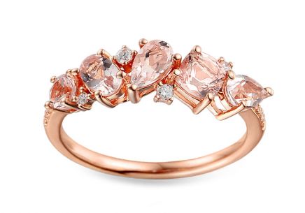 Prsten z růžového zlata s morganitmi a diamanty 0.060 ct Darjana
