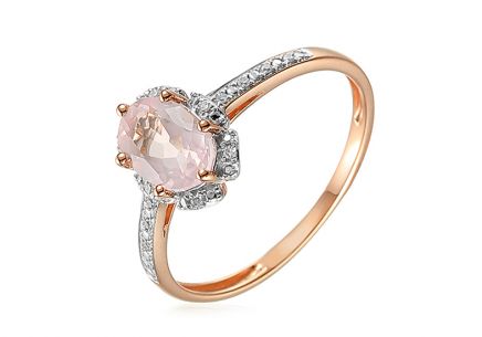 Prsten z růžového zlata s růžovým quartzitem a diamanty 0.030 ct Chenoa