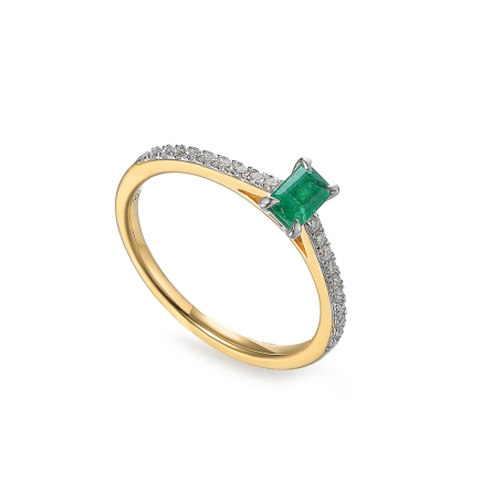 Působivý smaragdový prsten s diamanty ve žlutém zlatě