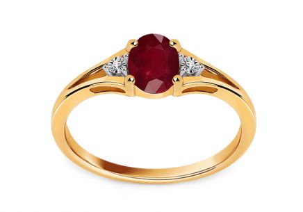 Zlatý rubínový prsten s diamanty 0,010 ct