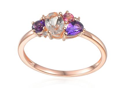 Prsten z růžového zlata s drahými kameny a diamanty 0.020 ct Karyl