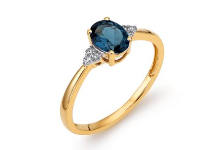 Zlatý briliantový prsten s London Blue topasem 0,050 ct
