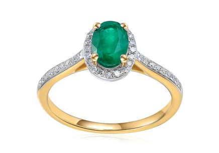 Zlatý briliantový prsten se smaragdem