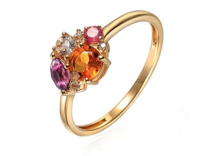 Zlatý prsten s drahými kameny a diamanty 0.010 ct