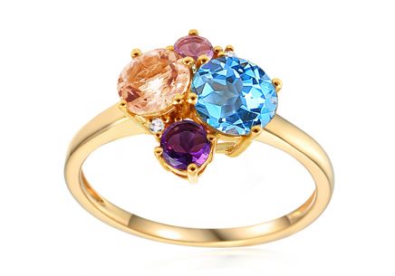 Zlatý prsten s drahými kameny a diamanty 0.010 ct Maita