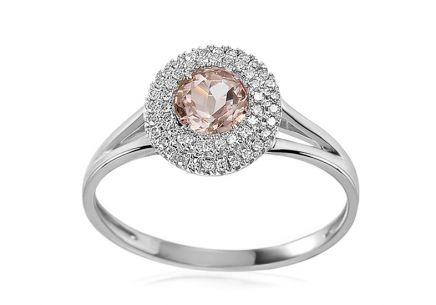 Zlatý prsten s morganitom a diamanty 0.110 ct