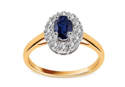 Zlatý prsten se safírem a diamanty 0.050 ct Caliana