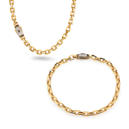 Monaco Chain set Cavo Plain Pavé lock 5 mm