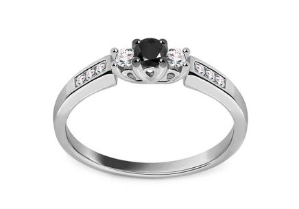 Zásnubní prsten z bílého zlata s černým a čirými diamanty 0.240 ct Ilanna