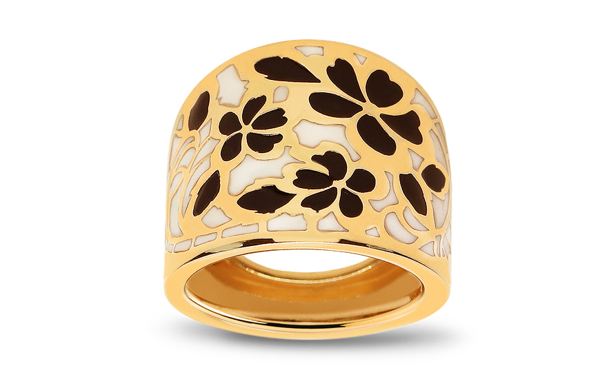 Zlatý prsten s květinami Black & White - IZ9957